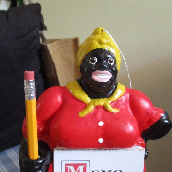 FINAL SALE! VTG Ceramic? Heavy Black Americana Memo/Note Pad & Pencil Holder. - Picture 9 of 10